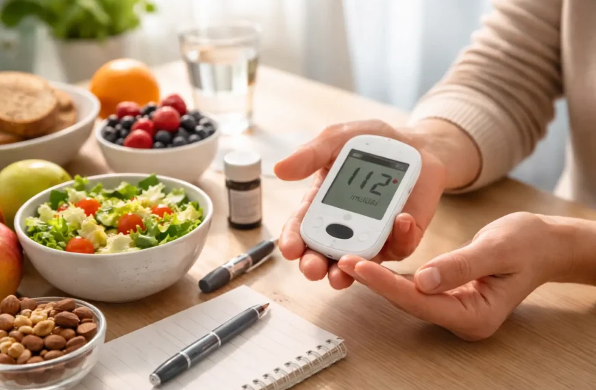 Person checking blood sugar levels using a glucometer