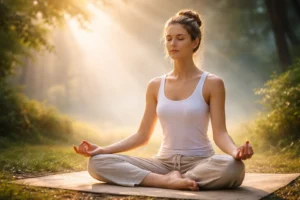 Person meditating peacefully showing mental and physical health benefits