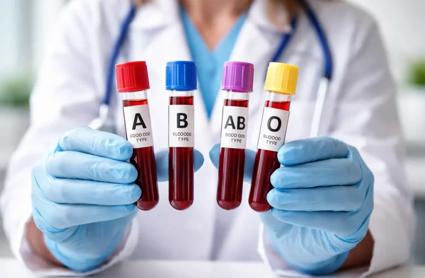 Peaceful Health: Daily Health Tips at Home 9 Blood group samples labeled A, B, AB, and O in a clinical setting