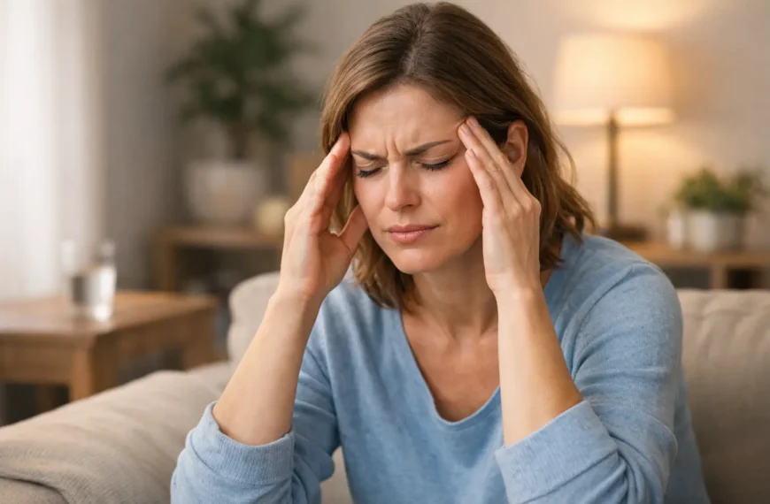 Peaceful Health: Daily Health Tips at Home 14 Person relieving headache by massaging temples at home