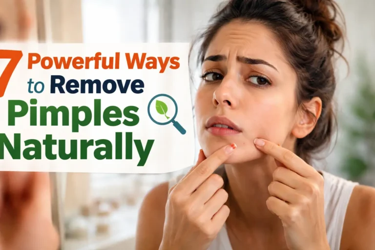 How to Remove Pimples Naturally in 3 Days (Proven Tips) 2 Young adult looking in mirror touching pimple on face, natural acne treatment concept