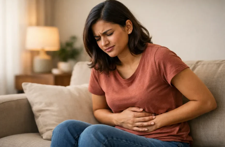 Peaceful Health: Daily Health Tips at Home 8 Person experiencing stomach gas and bloating discomfort