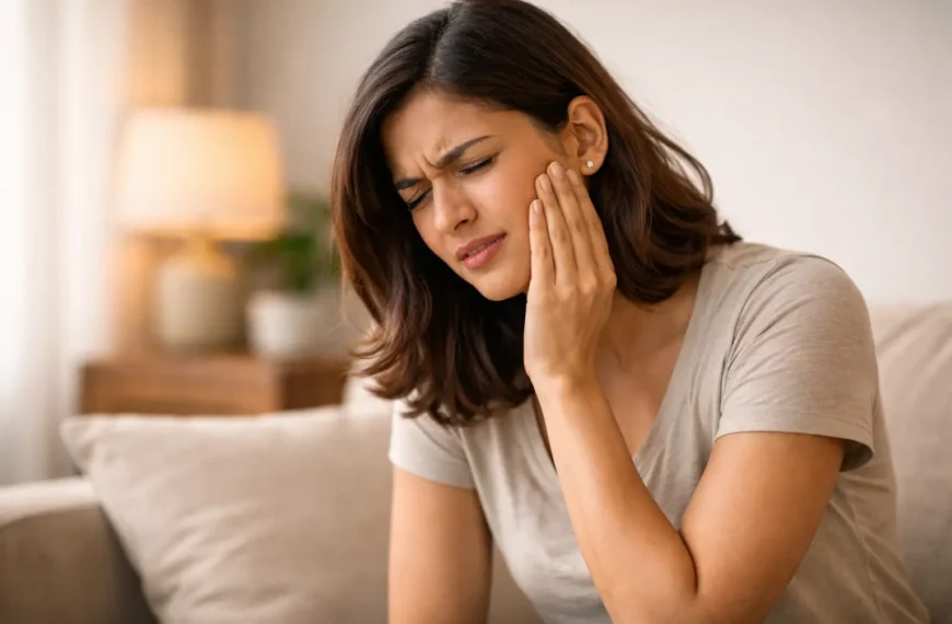 Peaceful Health: Daily Health Tips at Home 7 Person suffering from severe tooth pain holding cheek