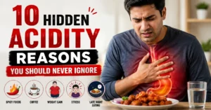 Person experiencing acidity and heartburn after eating spicy food