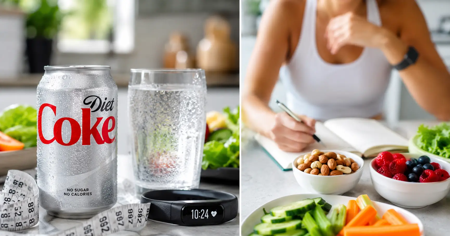 What Happens to Your Body When You Drink Diet Coke Regularly? 1 Diet Coke can beside healthy lifestyle items illustrating health effects and nutrition discussion.