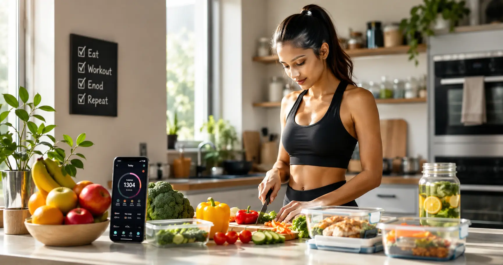 Young Gen Z adult preparing healthy meals for a balanced diet plan.