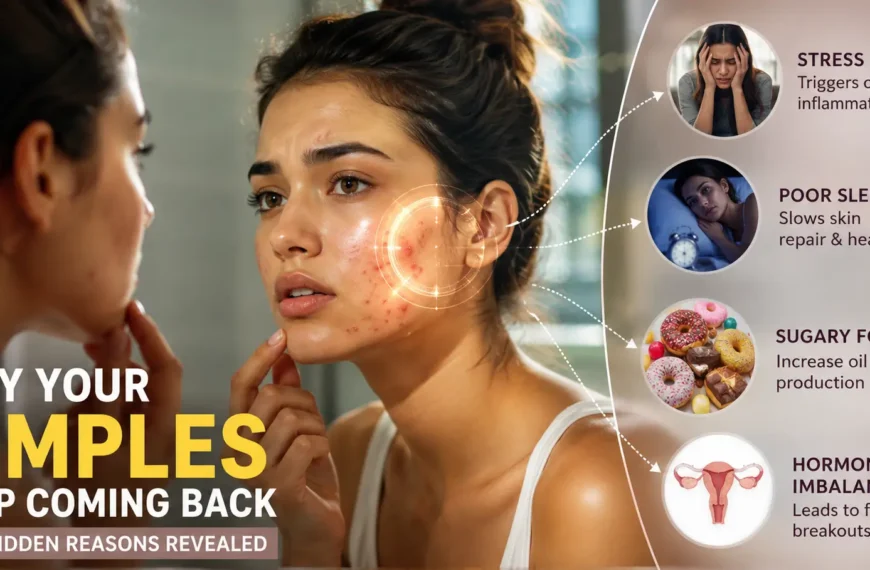 Peaceful Health: Daily Health Tips at Home 9 Person looking in mirror wondering why recurring pimples keep returning.