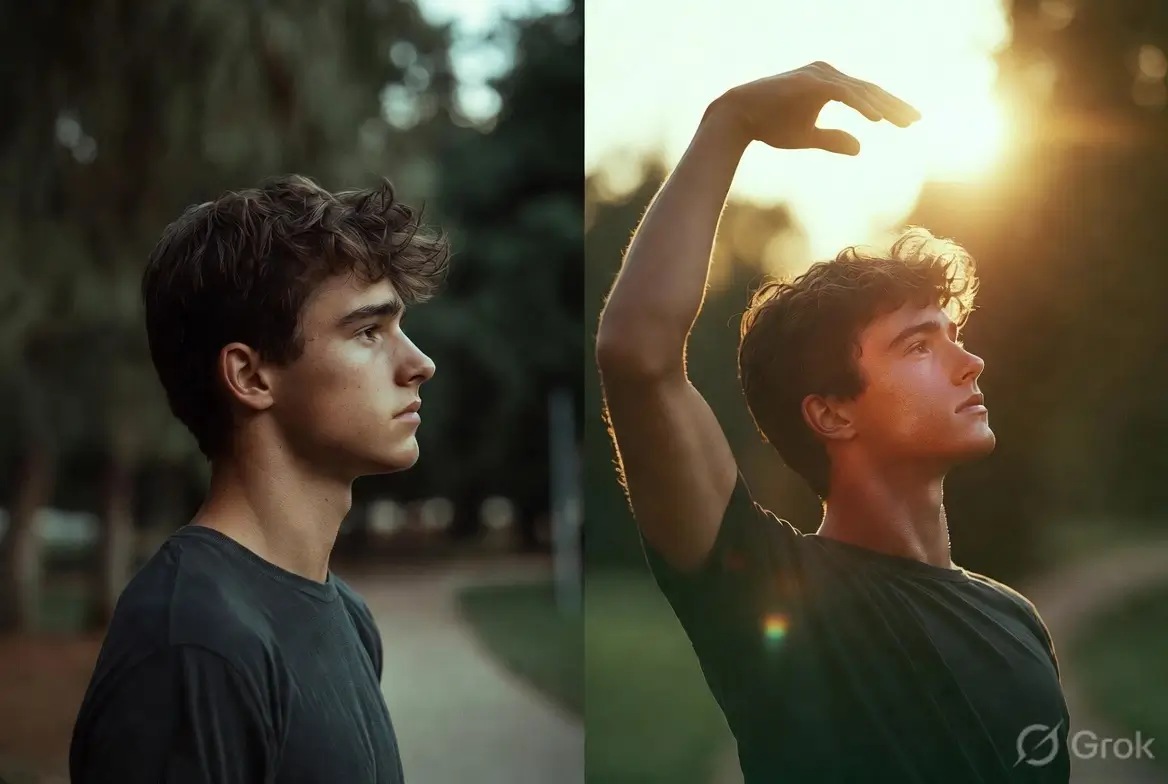 Young man increasing height naturally through stretching and healthy lifestyle