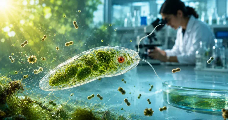 What Is Mixotrophic Nutrition? Definition, Examples & Euglena 2 Microscopic-inspired Euglena representing mixotrophic nutrition through photosynthesis and heterotrophic feeding