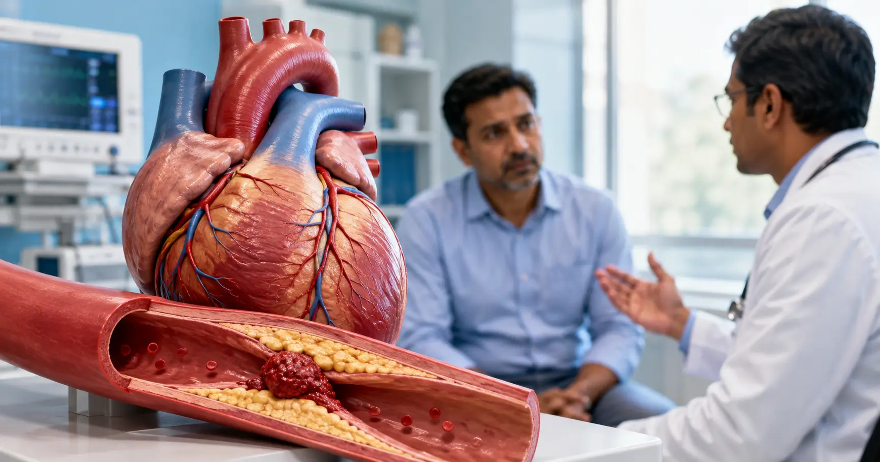 Heart Attack Causes: The Major Reason and Risks to Know 1 Realistic medical illustration of coronary artery plaque and blood clot showing a major cause of heart attack