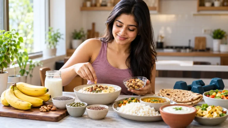 How to Gain Weight for Women: A Healthy, Practical Guide 3 Indian woman preparing a nutritious calorie-dense meal for healthy weight gain.