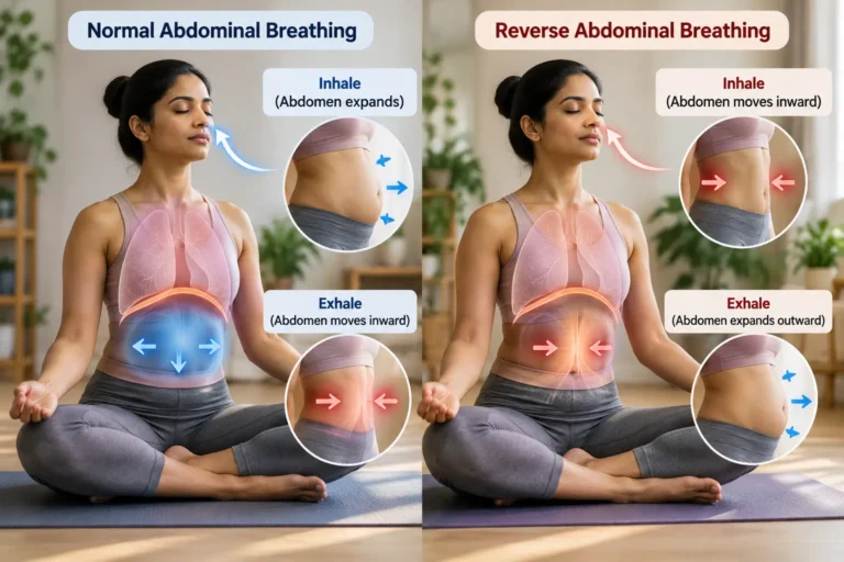 Reverse Breathing: What It Is, How It Works and What the Evidence Says 2 Reverse abdominal breathing technique showing inward abdominal movement during inhalation