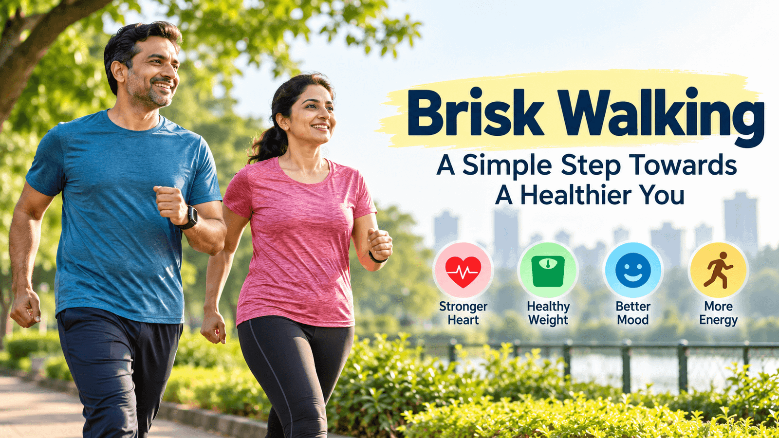 Indian adults practising brisk walking in a park.