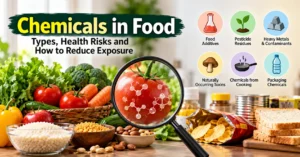 Fresh vegetables and everyday foods illustrating food chemical safety