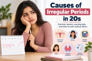 Woman tracking irregular menstrual cycles on her phone