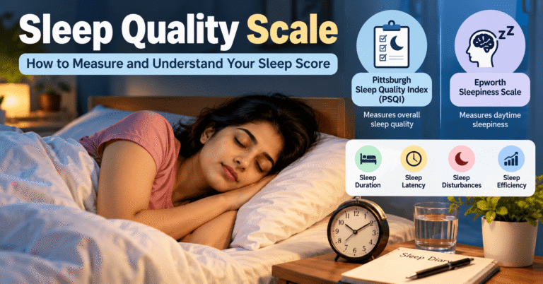 Indian adult sleeping peacefully in a bedroom at night.