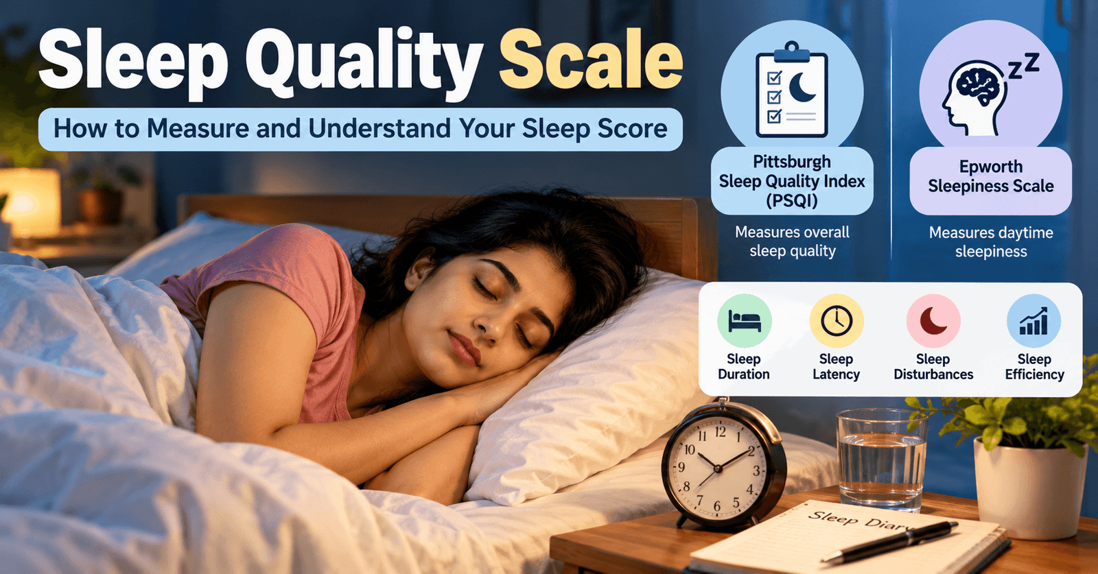 Indian adult sleeping peacefully in a bedroom at night.